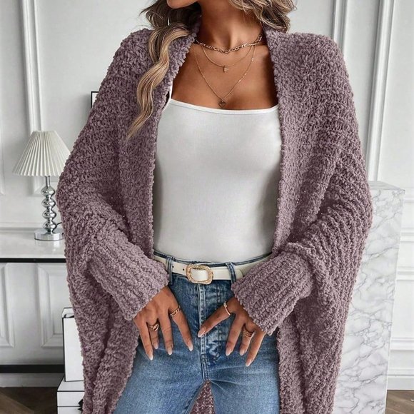 . Sweaters - Purple Casual Womens Batwing Sleeve Open Front Cardigan